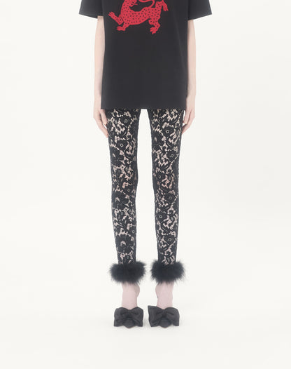 Lace Leggings With Feathers