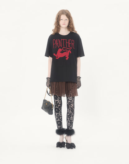 Lace Leggings With Feathers