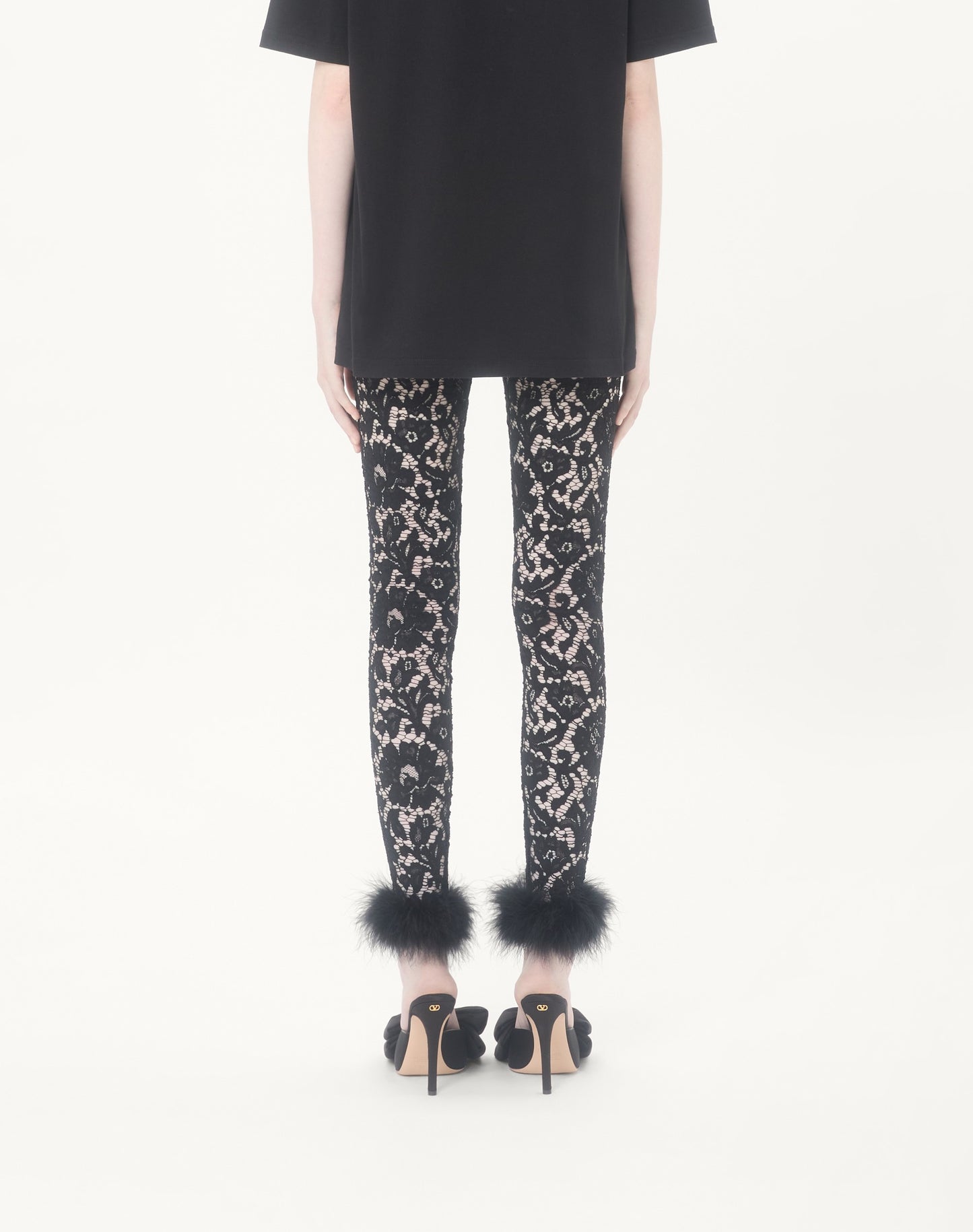 Lace Leggings With Feathers