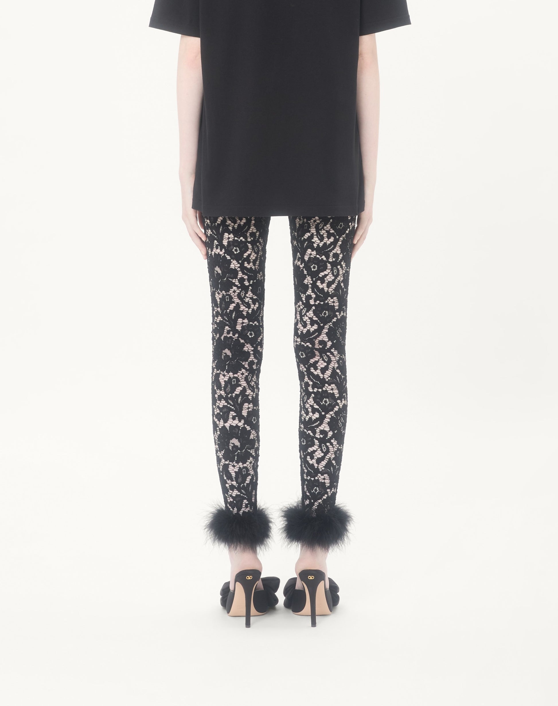 Lace Leggings With Feathers