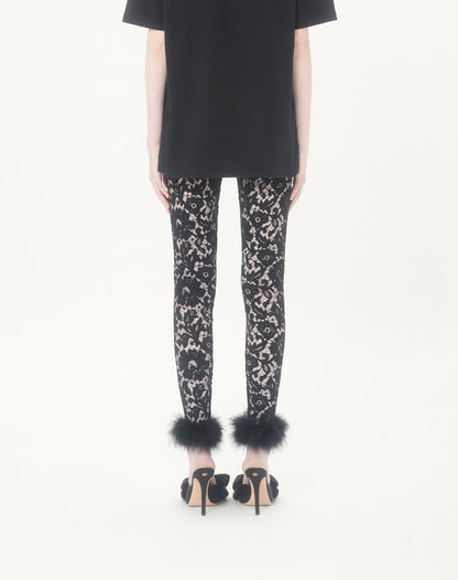 Lace Leggings With Feathers
