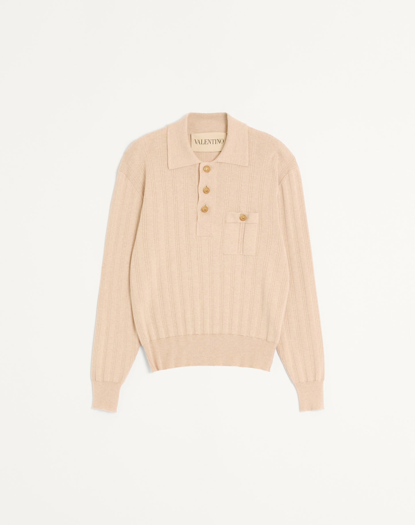 Long-sleeved Ribbed Cotton Polo Shirt