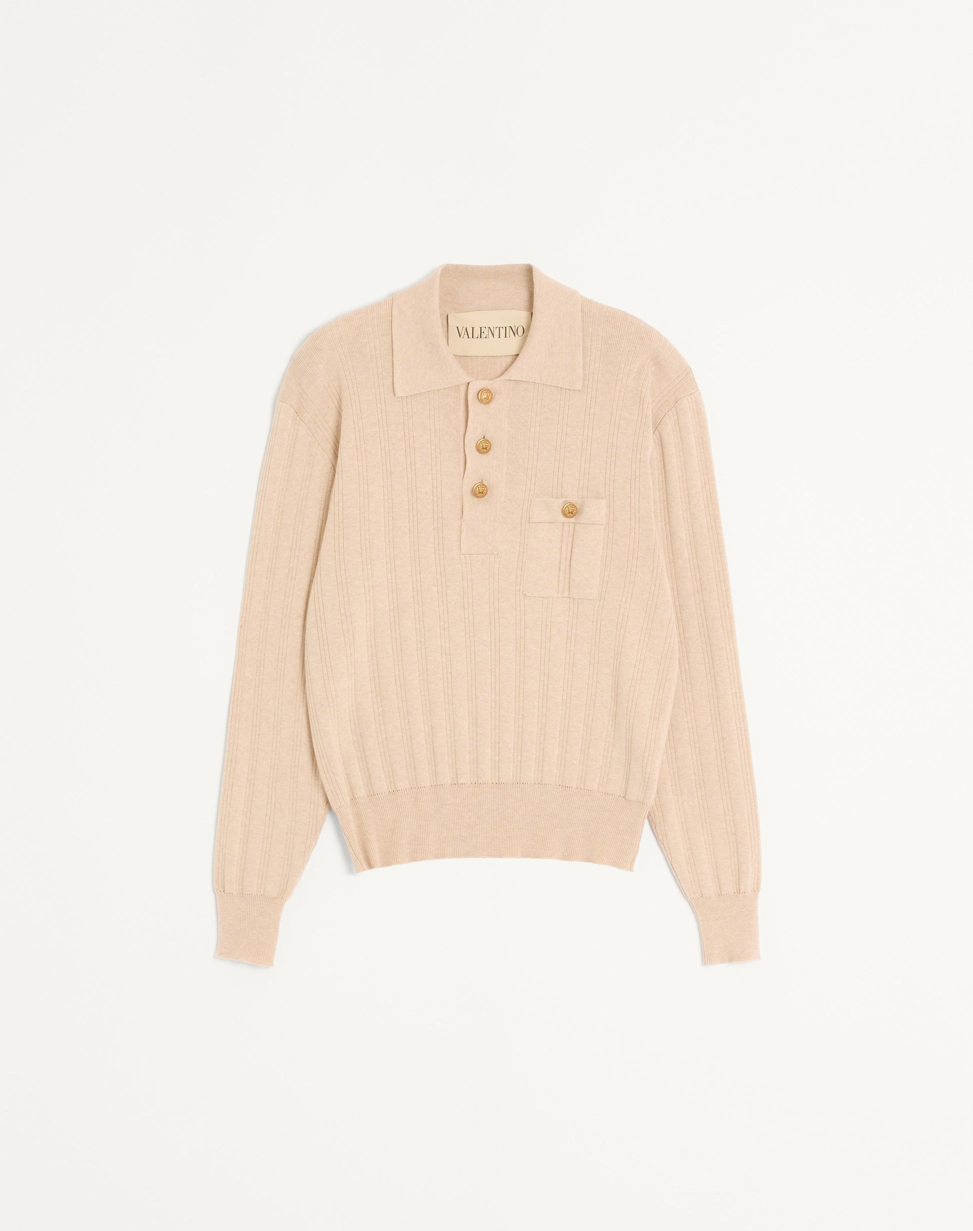 Long-sleeved Ribbed Cotton Polo Shirt