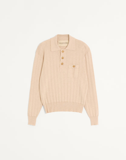 Long-sleeved Ribbed Cotton Polo Shirt