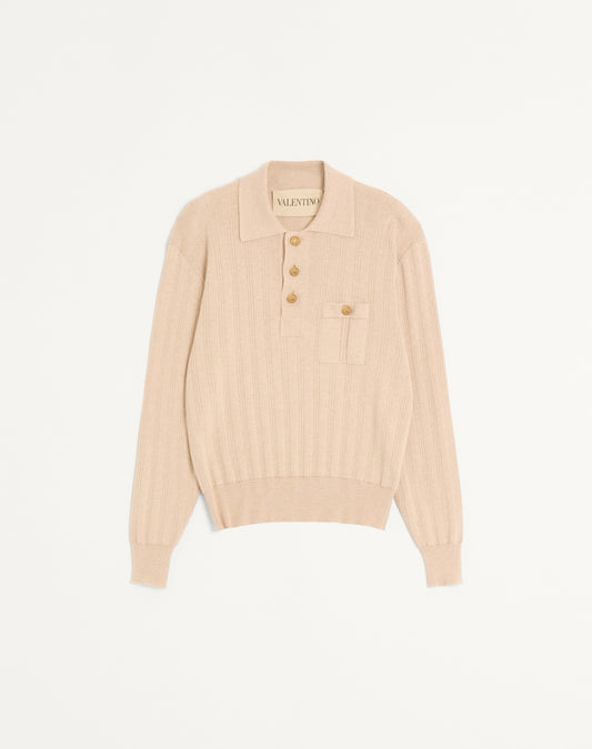 Long-sleeved Ribbed Cotton Polo Shirt