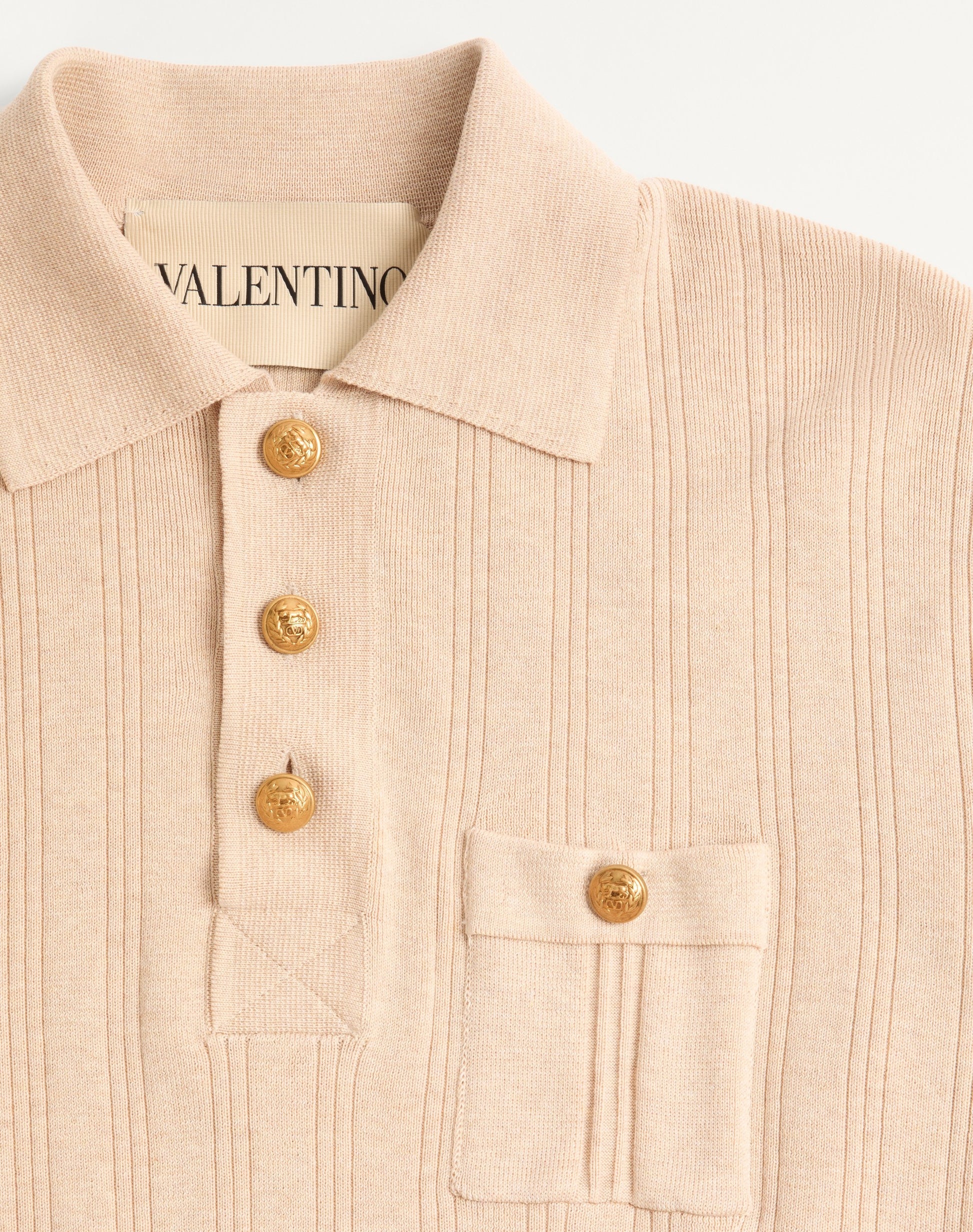 Long-sleeved Ribbed Cotton Polo Shirt