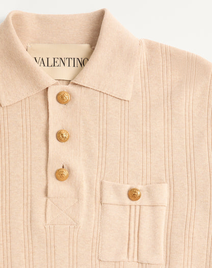 Long-sleeved Ribbed Cotton Polo Shirt