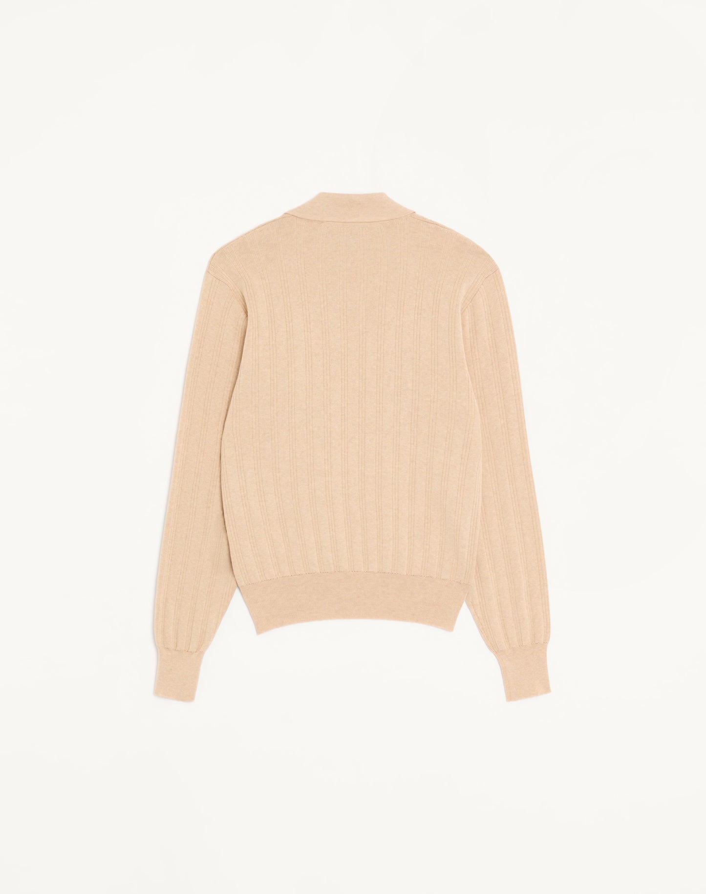 Long-sleeved Ribbed Cotton Polo Shirt
