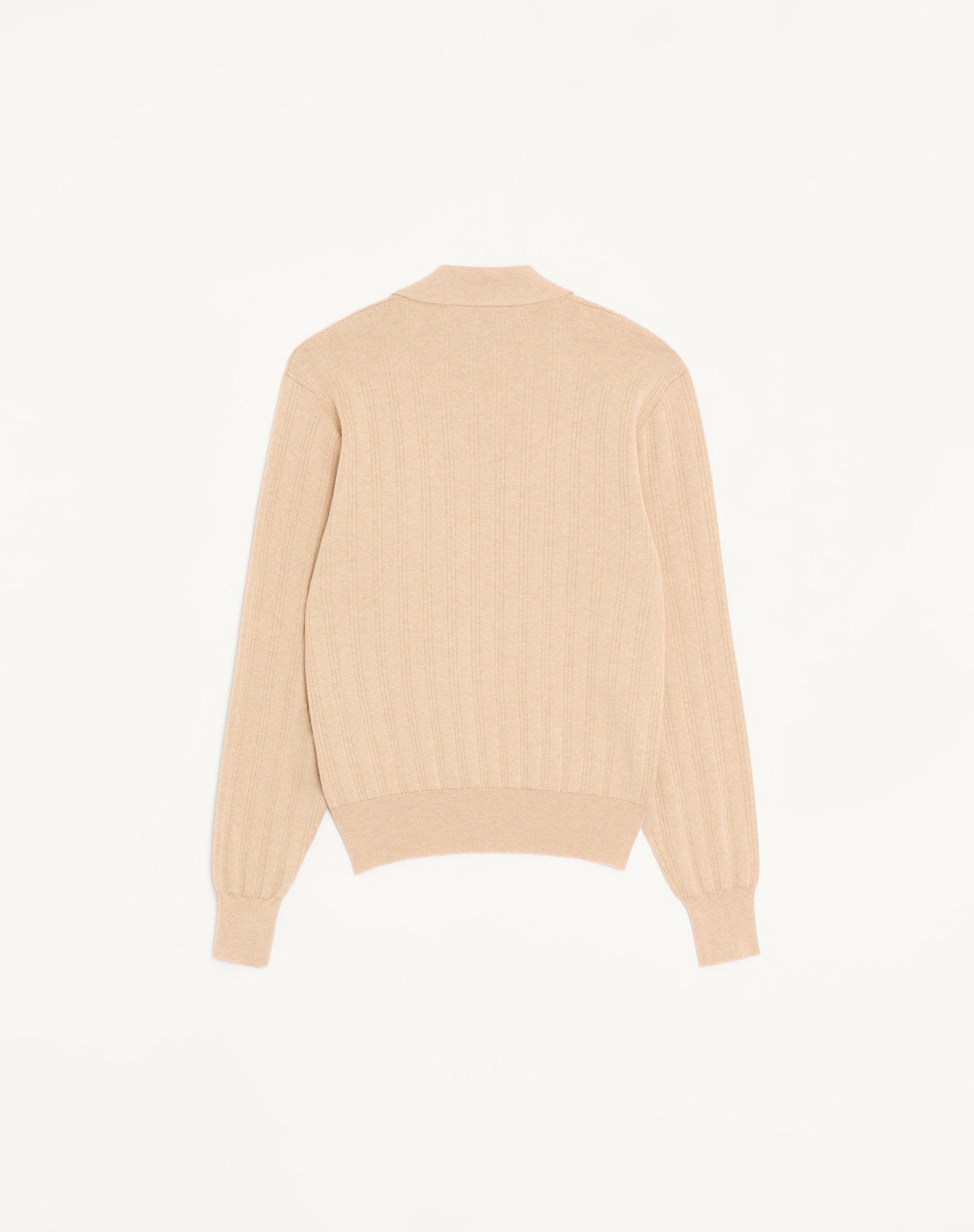 Long-sleeved Ribbed Cotton Polo Shirt