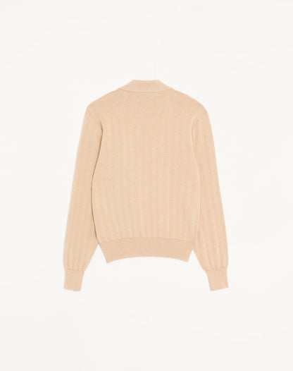 Long-sleeved Ribbed Cotton Polo Shirt