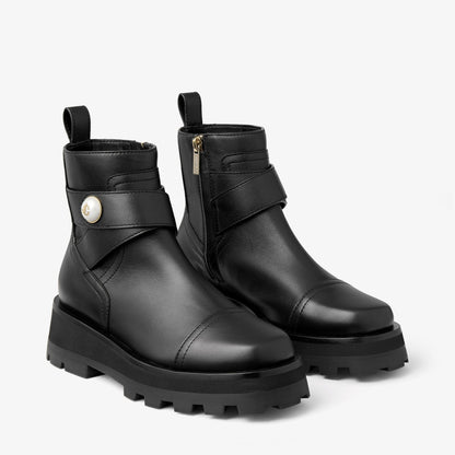 Meena Flat Black Leather Boots