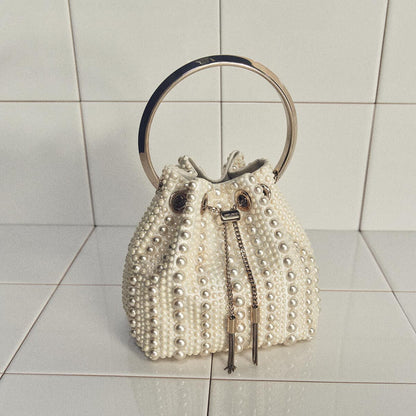 Micro Bon Bon Ivory Satin Mini Bag with All-Over Pearls
