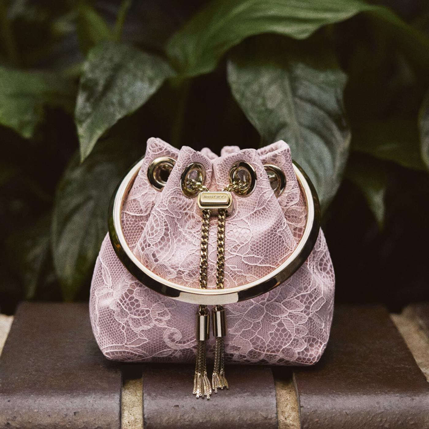 Micro Bon Bon Rose Satin and Jimmy Choo Lace Mini Bucket Bag