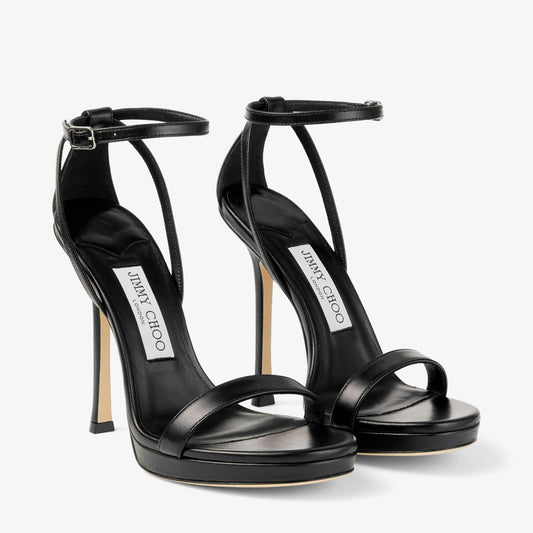 Moza Platform 120 Black Shiny Nappa Leather Sandals