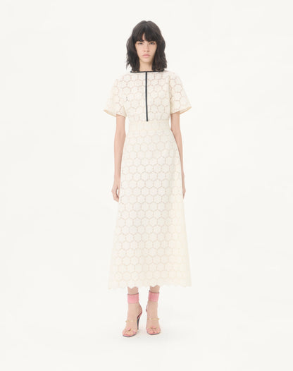 Midi Dress In Fleurs À Jours Cotton