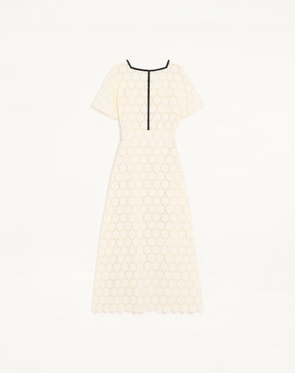 Midi Dress In Fleurs À Jours Cotton