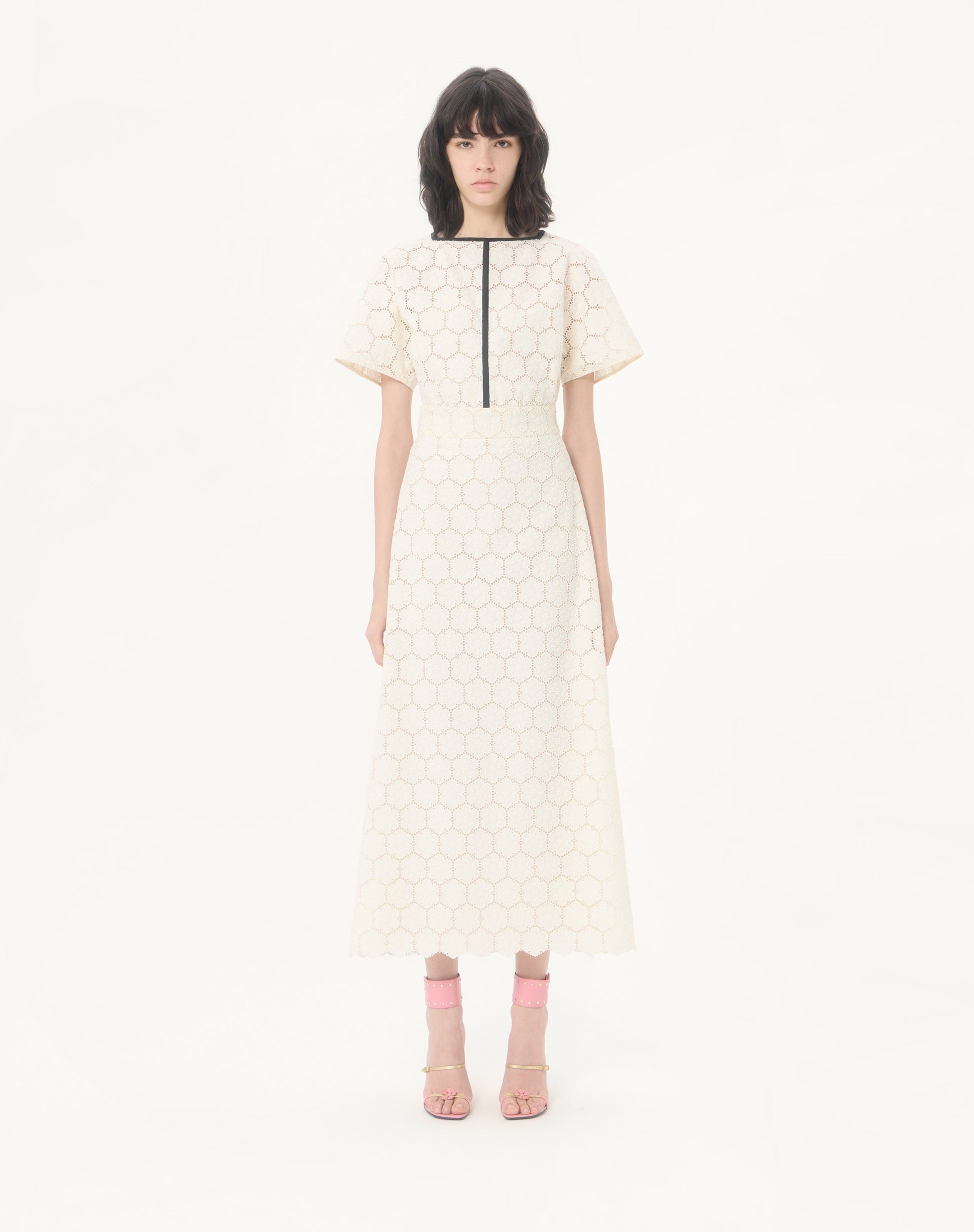 Midi Dress In Fleurs À Jours Cotton