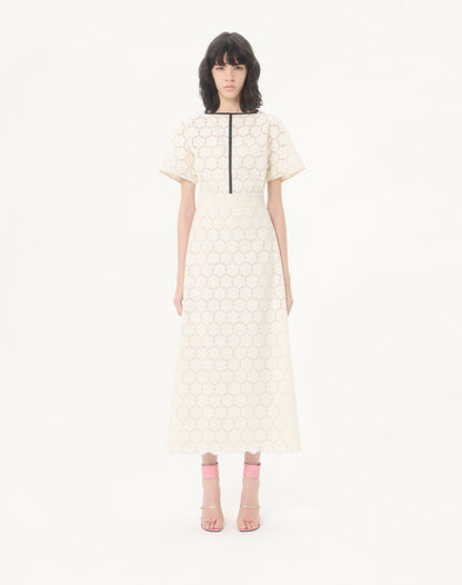 Midi Dress In Fleurs À Jours Cotton