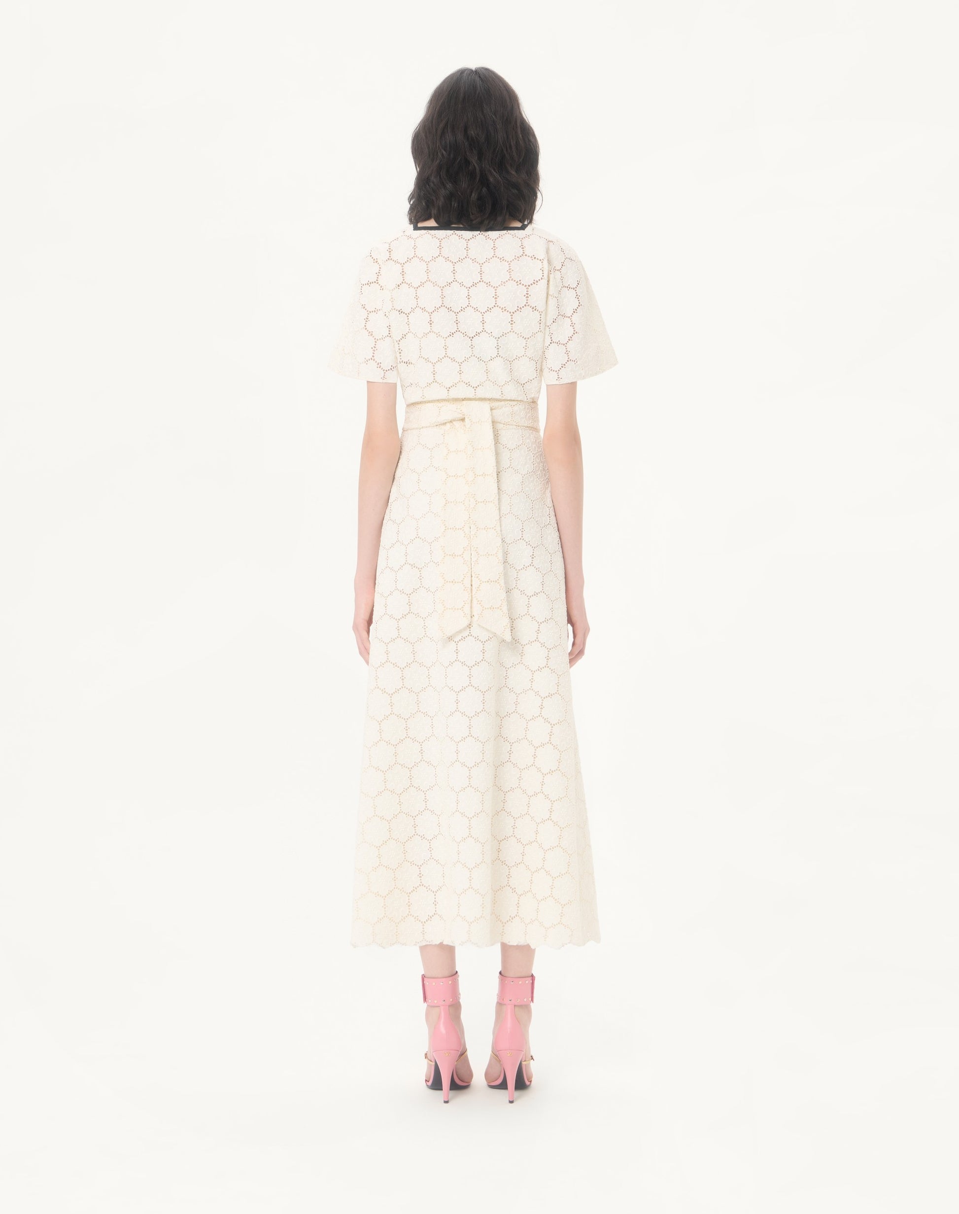 Midi Dress In Fleurs À Jours Cotton