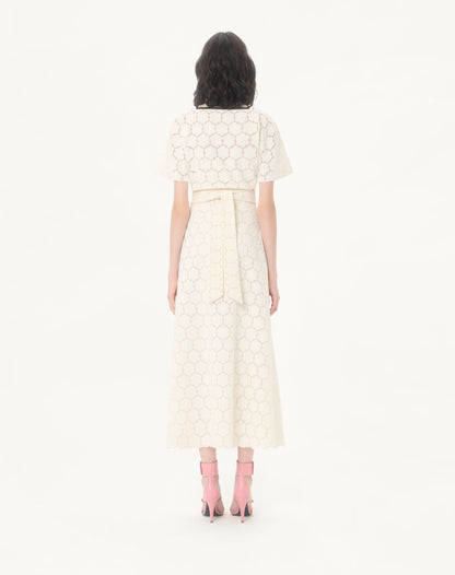 Midi Dress In Fleurs À Jours Cotton
