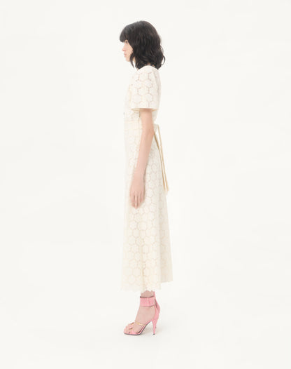 Midi Dress In Fleurs À Jours Cotton