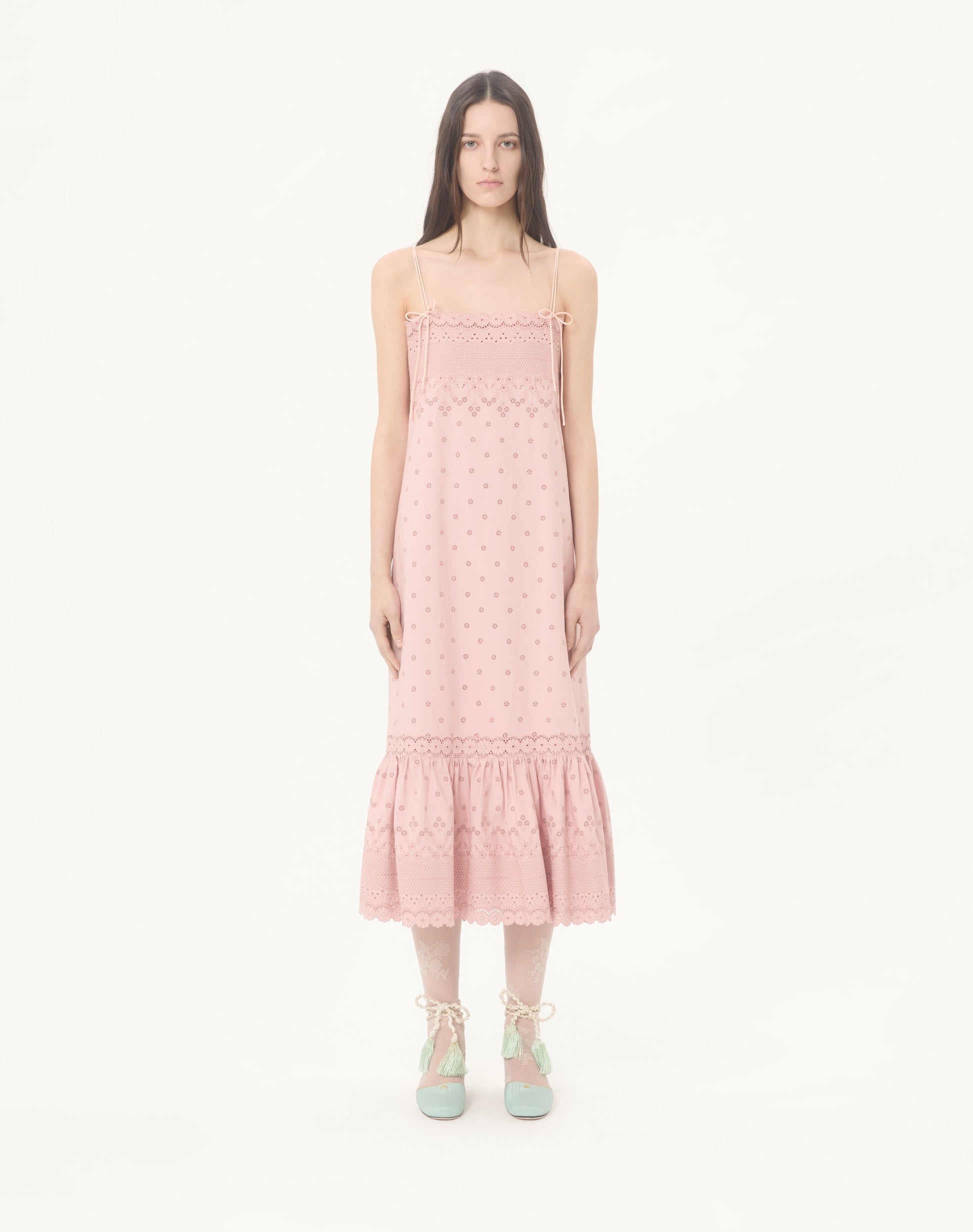 Midi Dress In Sangallo With Fleur A Jours Margheritine