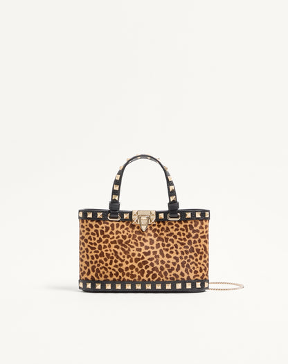 Mini Rockstud Shopping Bag In Ponyskin Effect Calfskin With Animal Print