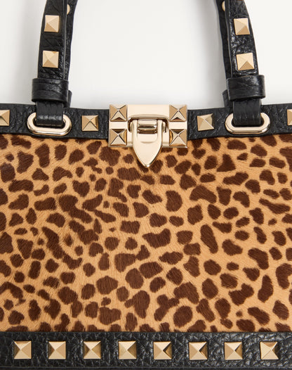 Mini Rockstud Shopping Bag In Ponyskin Effect Calfskin With Animal Print
