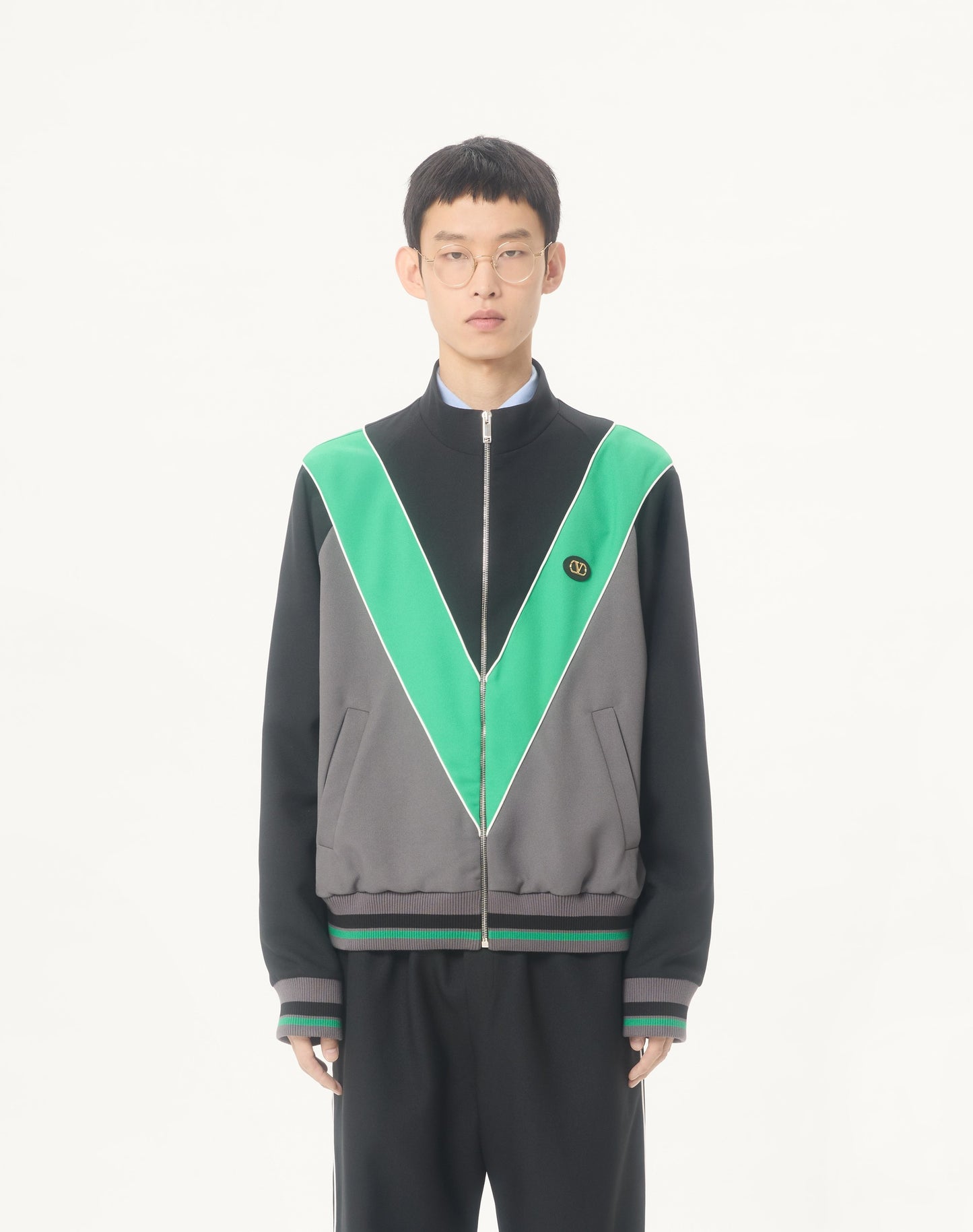 Nylon Sweatshirt With Zip And Vlogo Patch