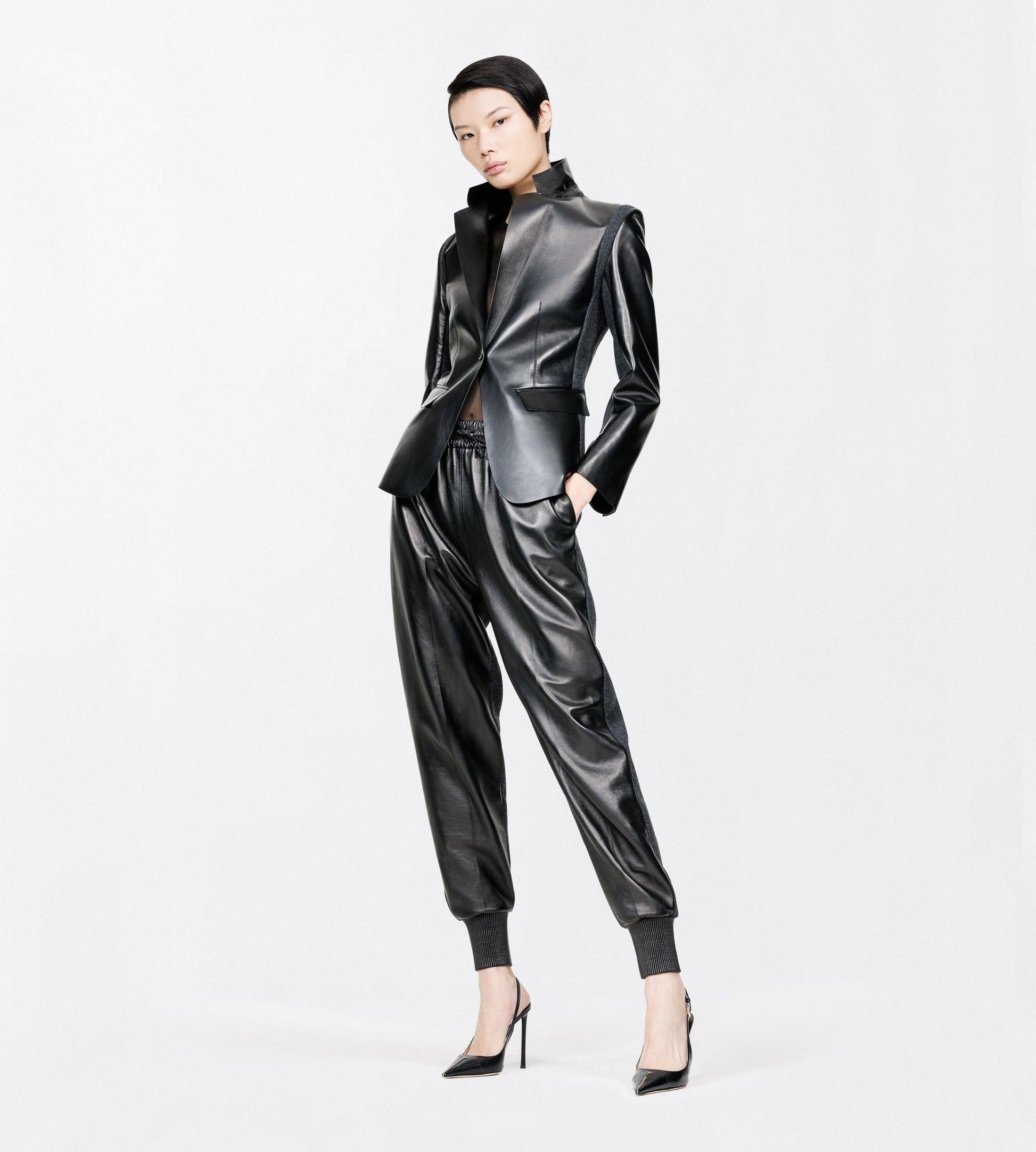 Nappa Leather And Wool Joggers