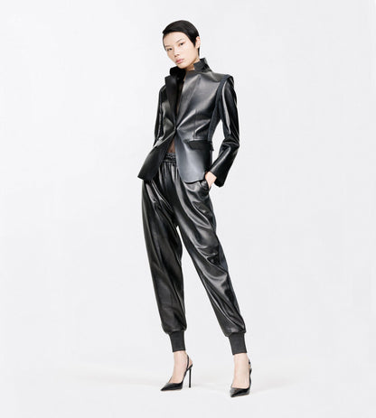 Nappa Leather And Wool Joggers