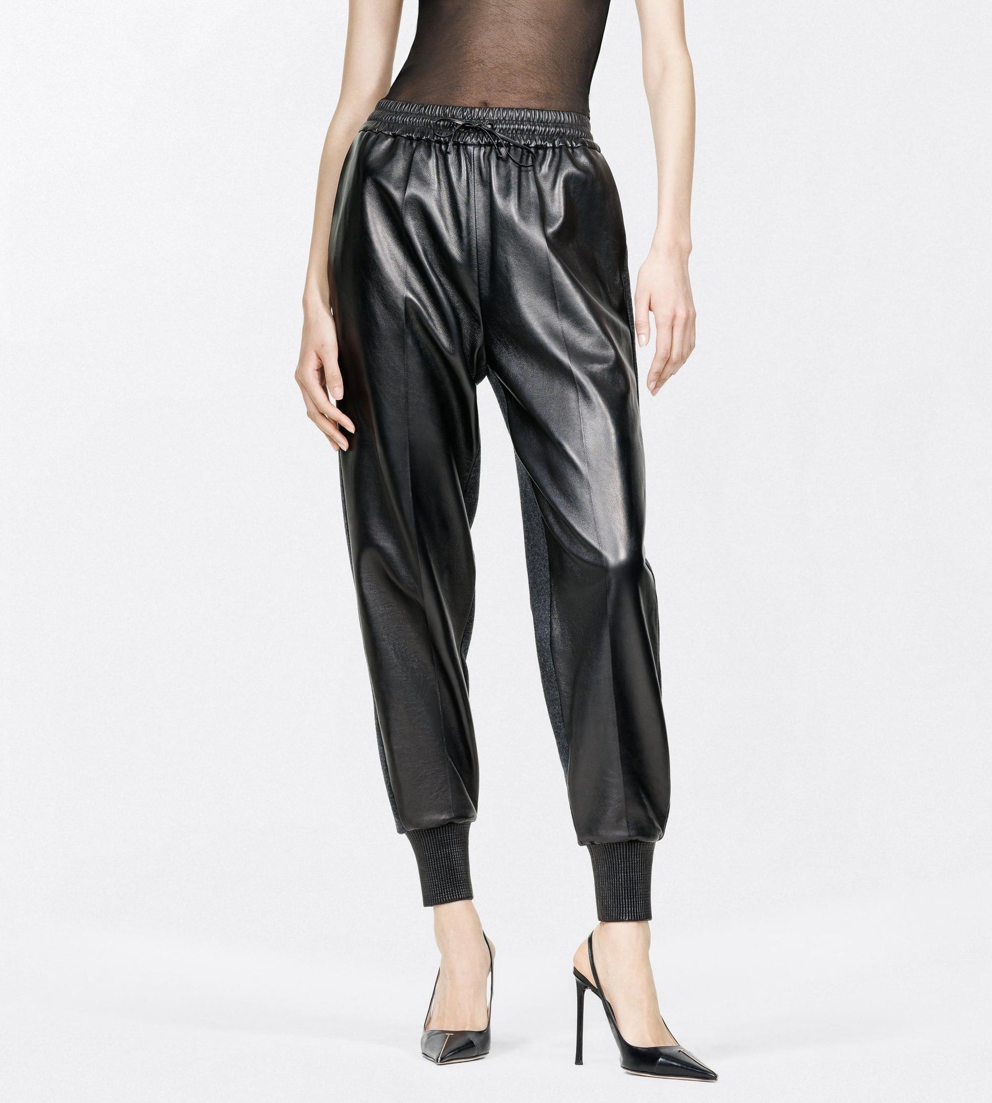 Nappa Leather And Wool Joggers