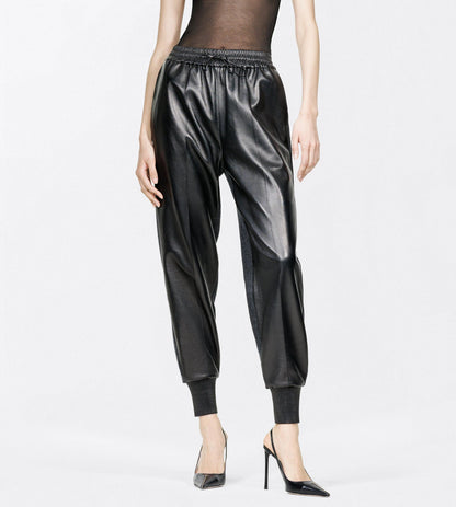 Nappa Leather And Wool Joggers