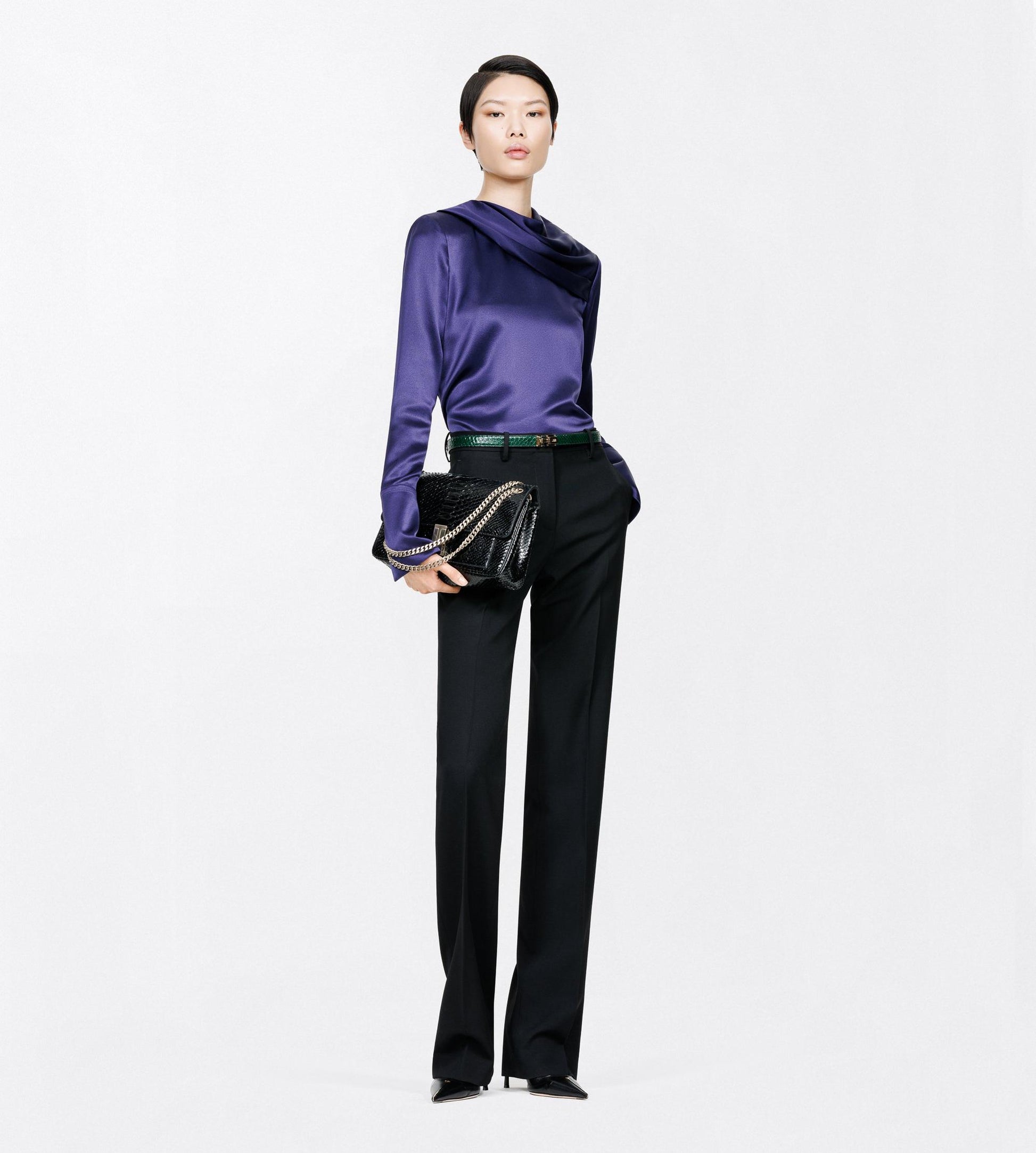 Sharp Grain De Poudre Tailored Straight Boyfriend Pants