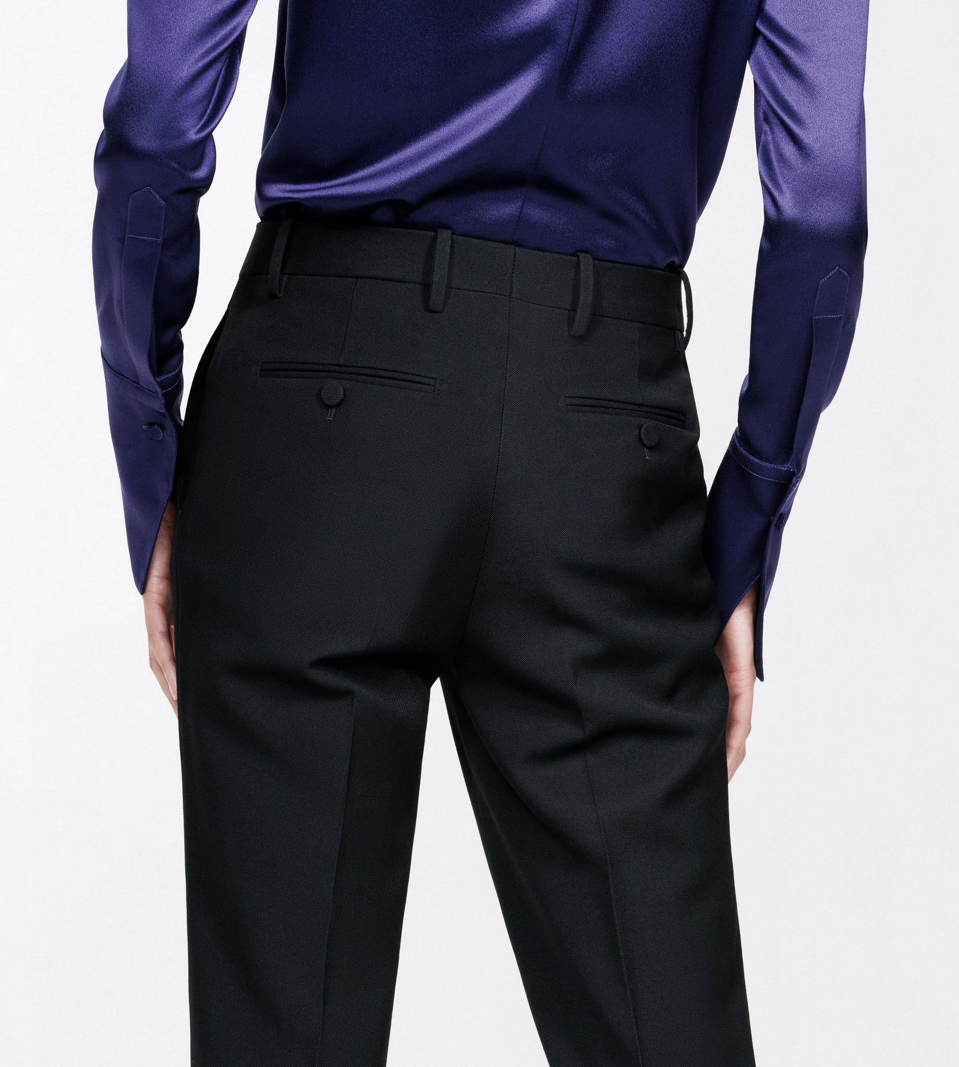 Sharp Grain De Poudre Tailored Straight Boyfriend Pants