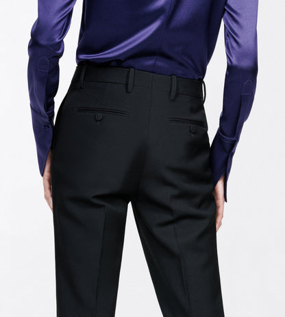 Sharp Grain De Poudre Tailored Straight Boyfriend Pants