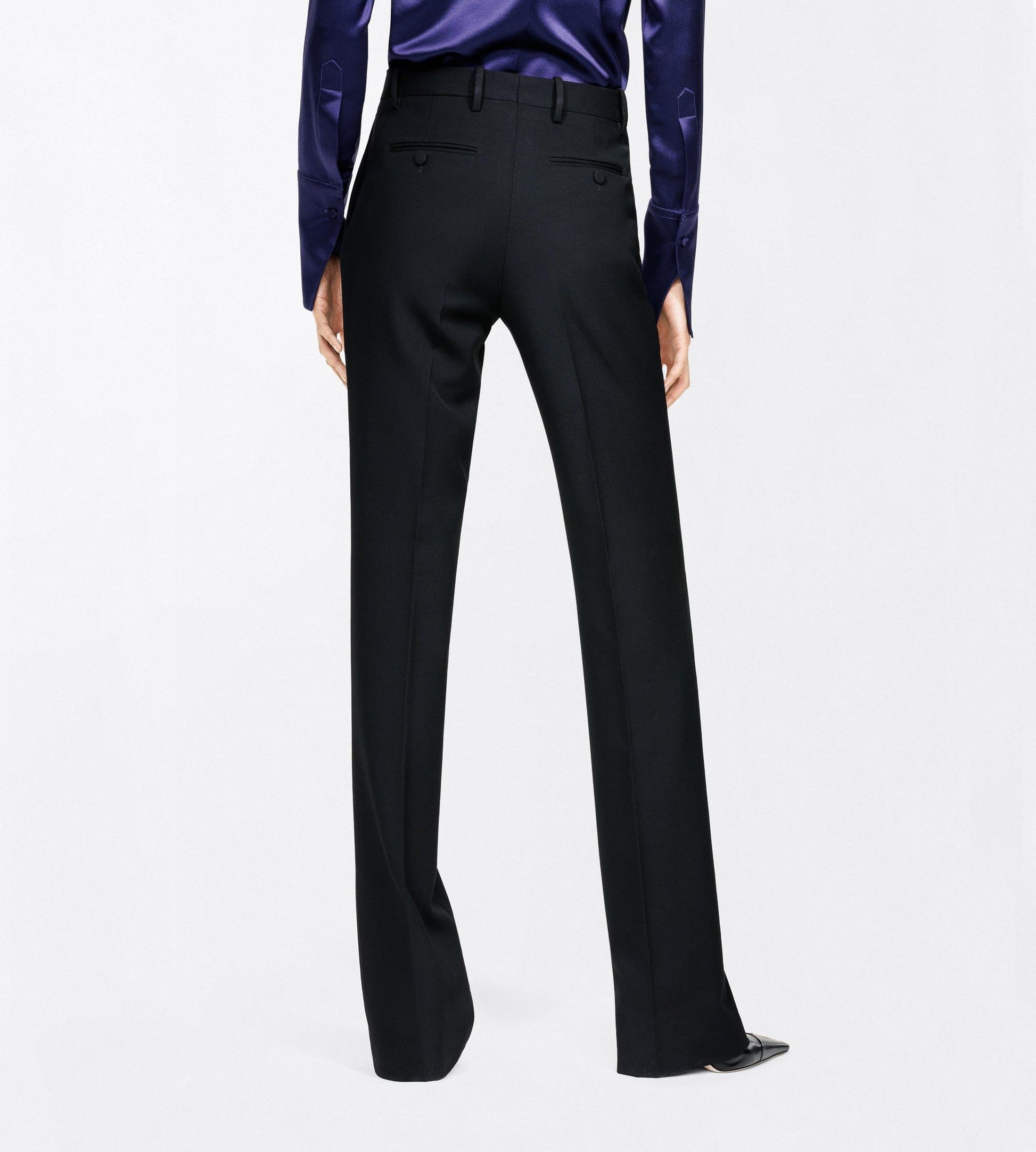 Sharp Grain De Poudre Tailored Straight Boyfriend Pants