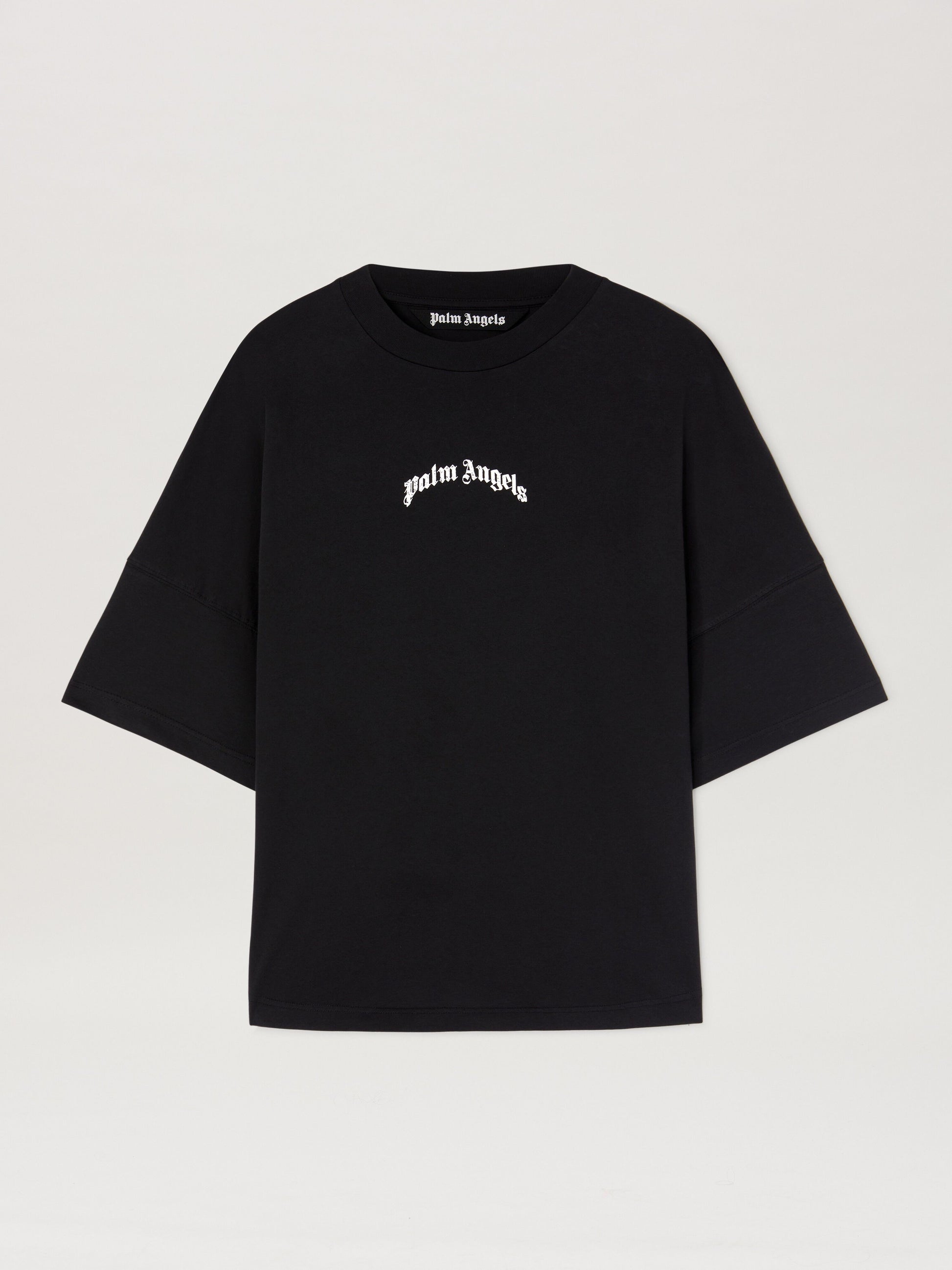 Back Curved Logo Over Tee Black   Off Wh