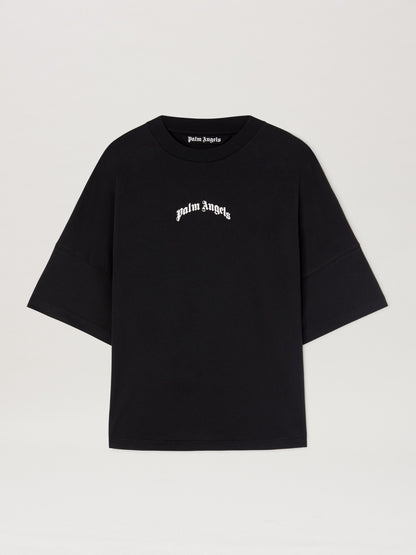 Back Curved Logo Over Tee Black   Off Wh