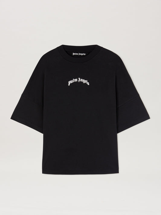 Back Curved Logo Over Tee Black   Off Wh
