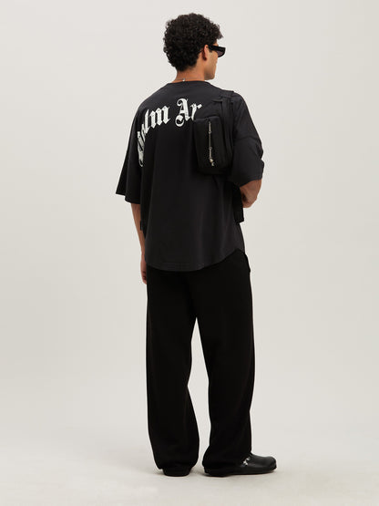 Back Curved Logo Over Tee Black   Off Wh