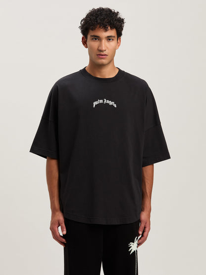 Back Curved Logo Over Tee Black   Off Wh