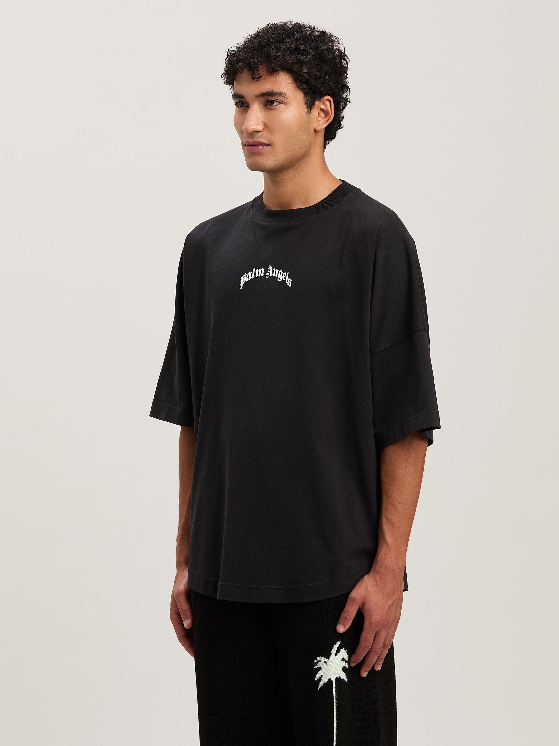 Back Curved Logo Over Tee Black   Off Wh