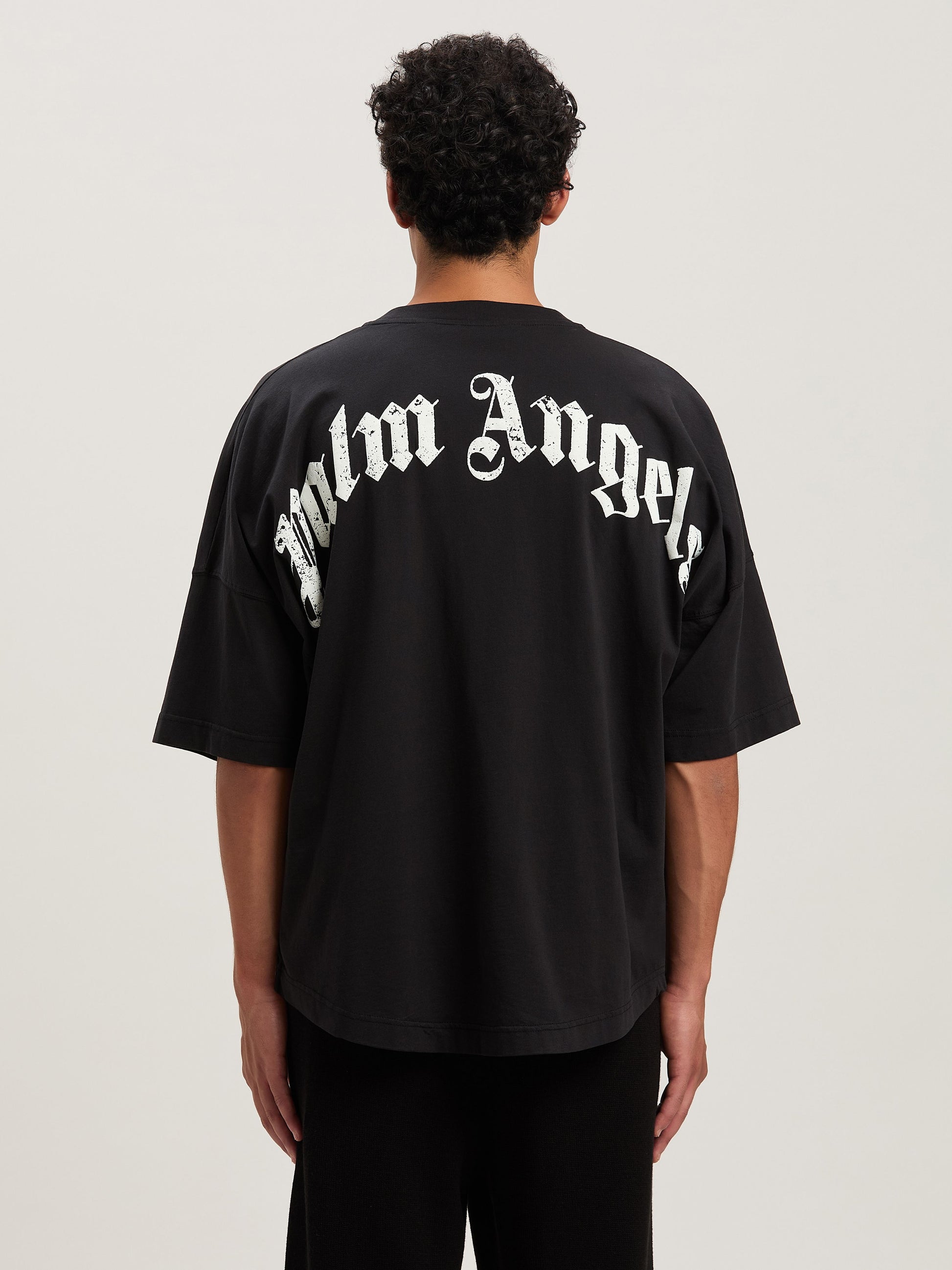 Back Curved Logo Over Tee Black   Off Wh