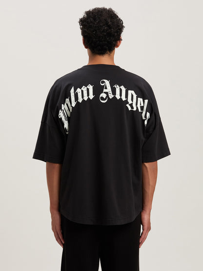 Back Curved Logo Over Tee Black   Off Wh