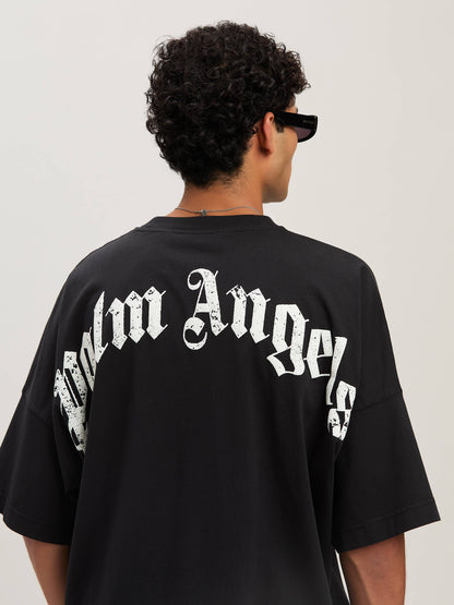Back Curved Logo Over Tee Black   Off Wh
