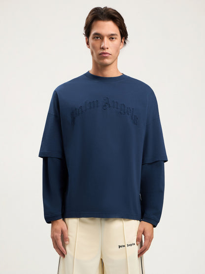 Curved Logo Double Long Sleeved T Shirt