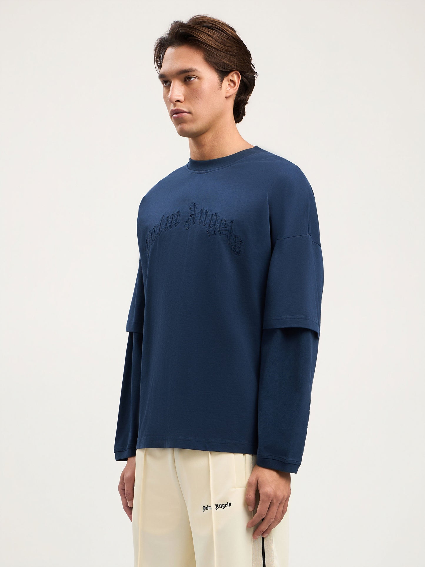 Curved Logo Double Long Sleeved T Shirt