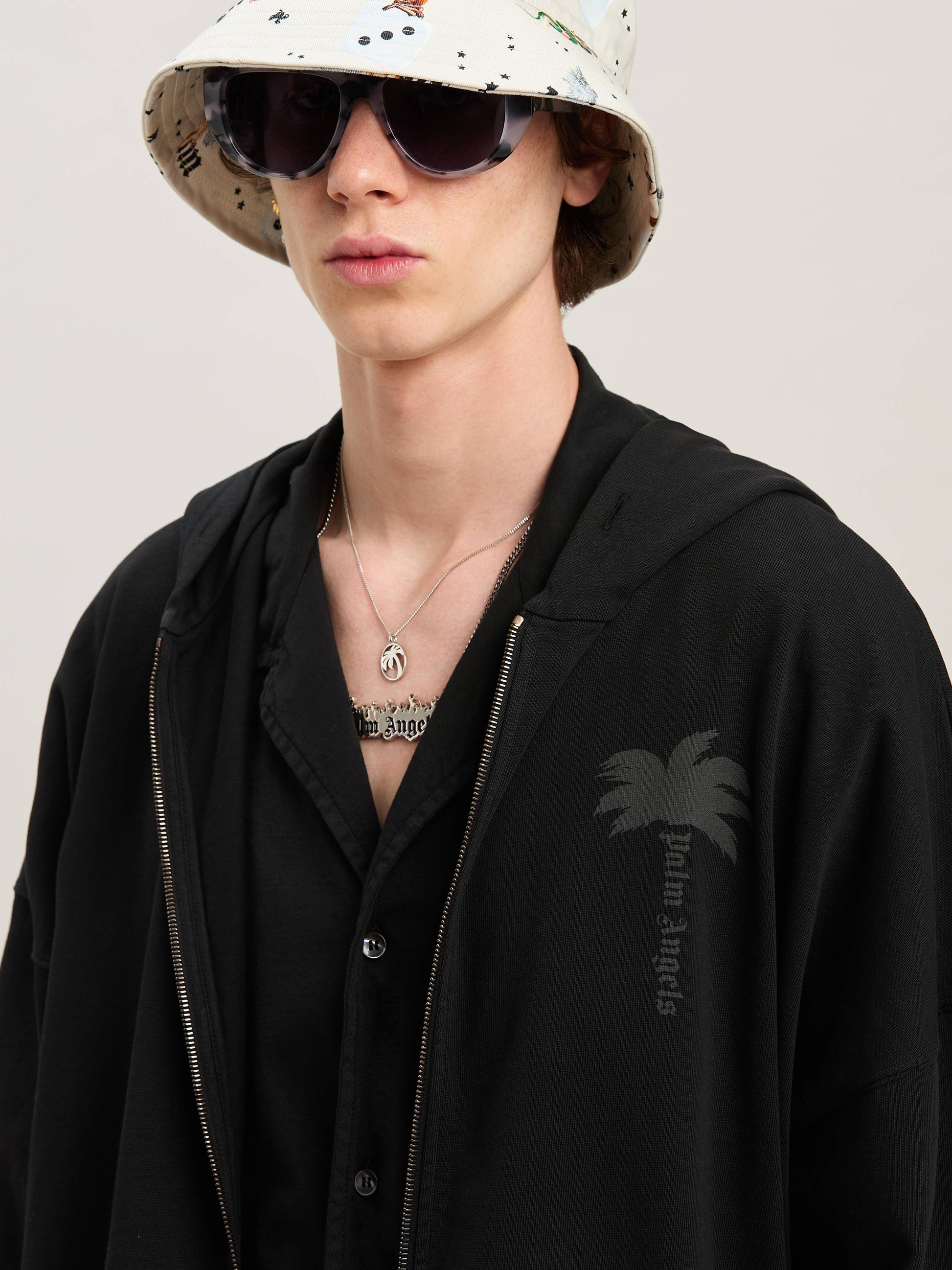 Palms Zipped Hoody Vintage Black   Vinta