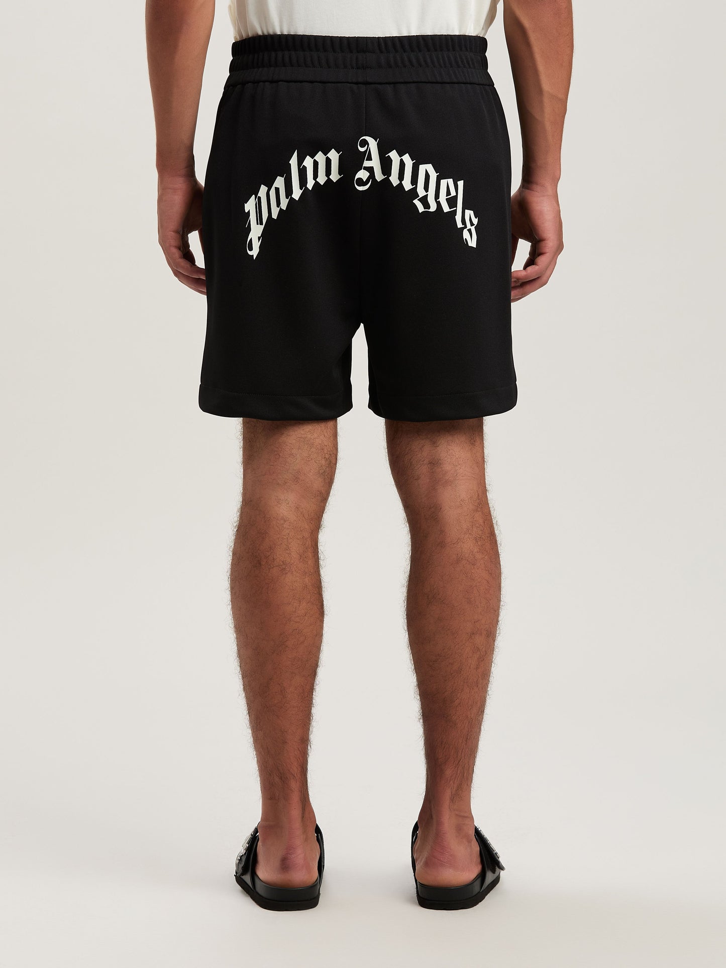 Back Curved Logo Track Shorts Black   Of